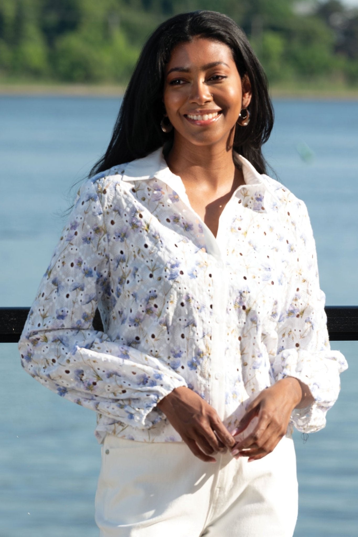 Alison Sheri A45300 White Floral Blouse - Dotique - Alison Sheri