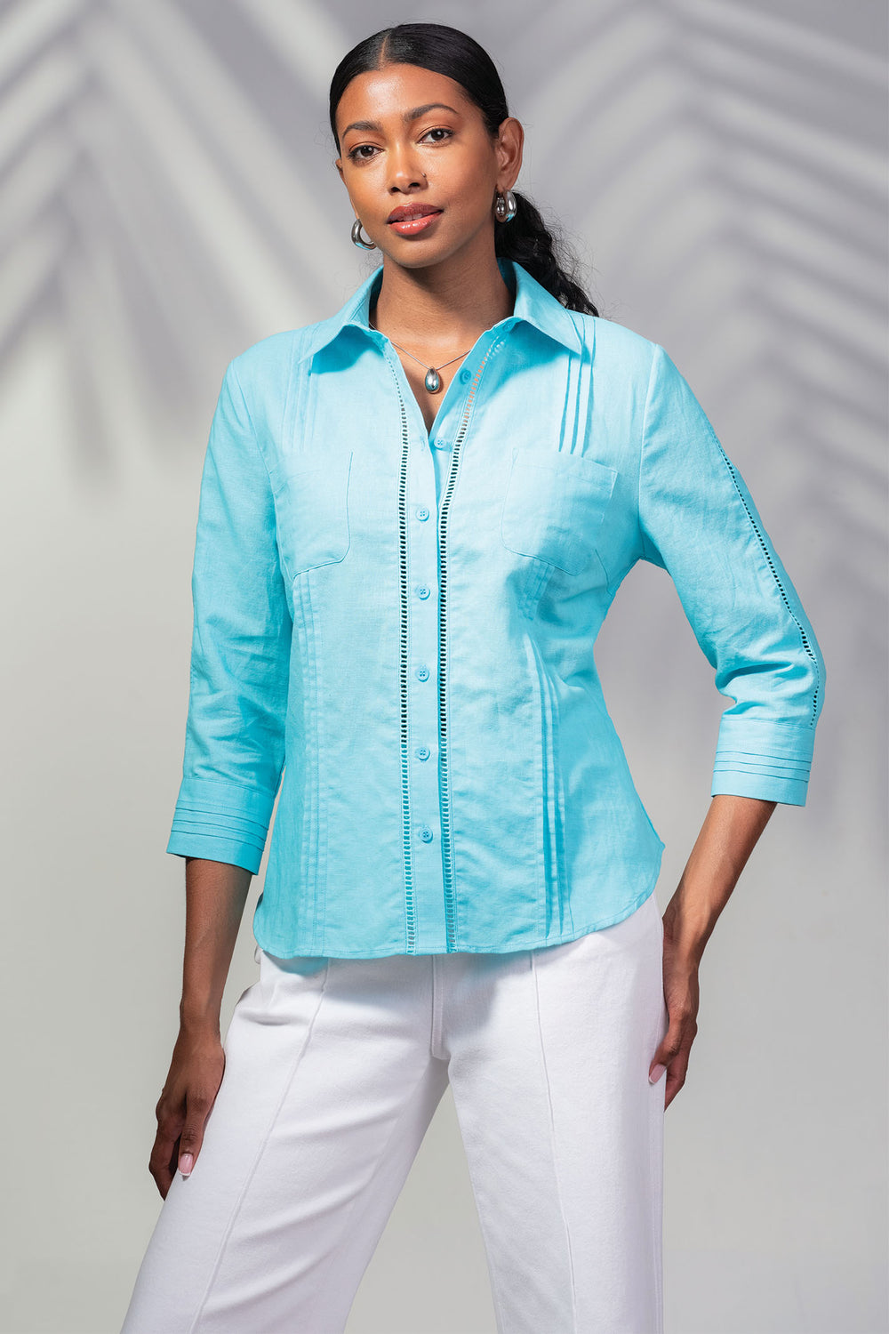 Alison Sheri A45456 Aqua Blue Blouse - Dotique