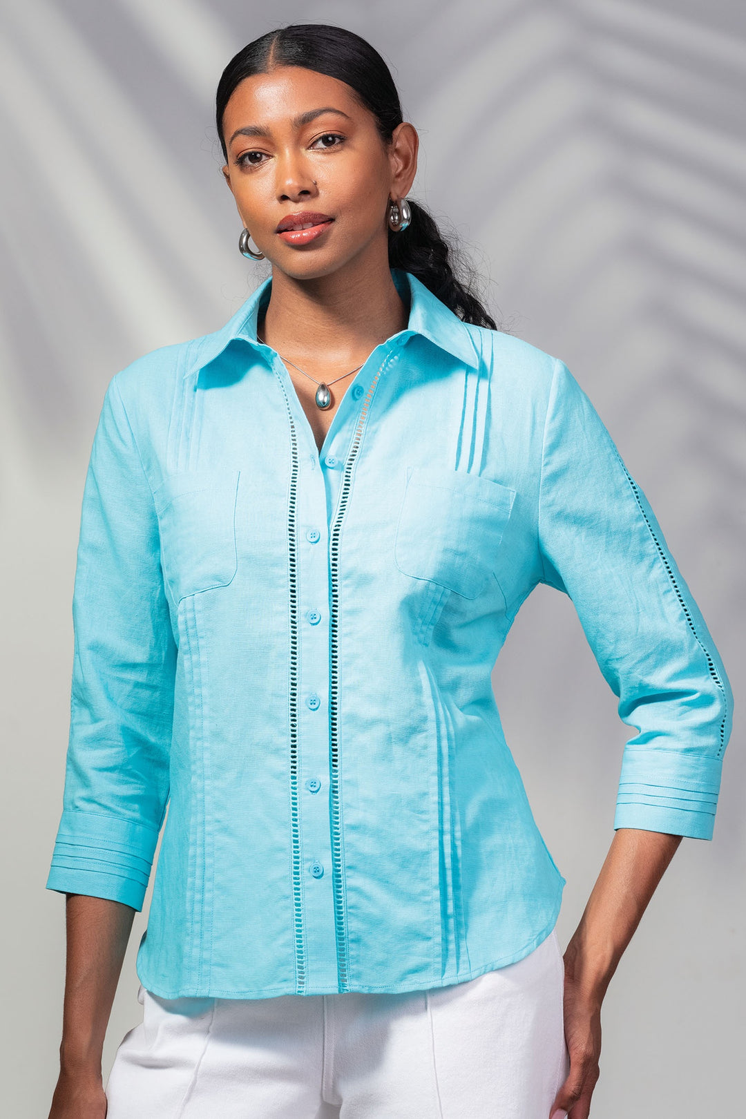 Alison Sheri A45456 Aqua Blue Blouse - Dotique