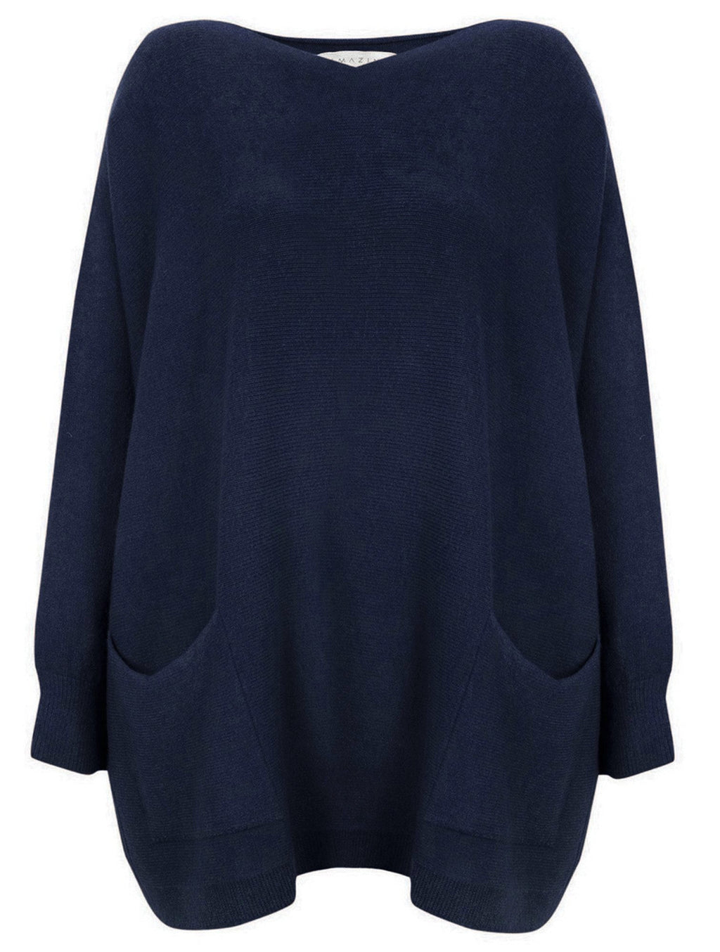 Amazing Woman Caryf X 2 Pocket Oversize Round Neck Jumper by Amazing Woman in navy, shop Amazing Woman at Dotique.