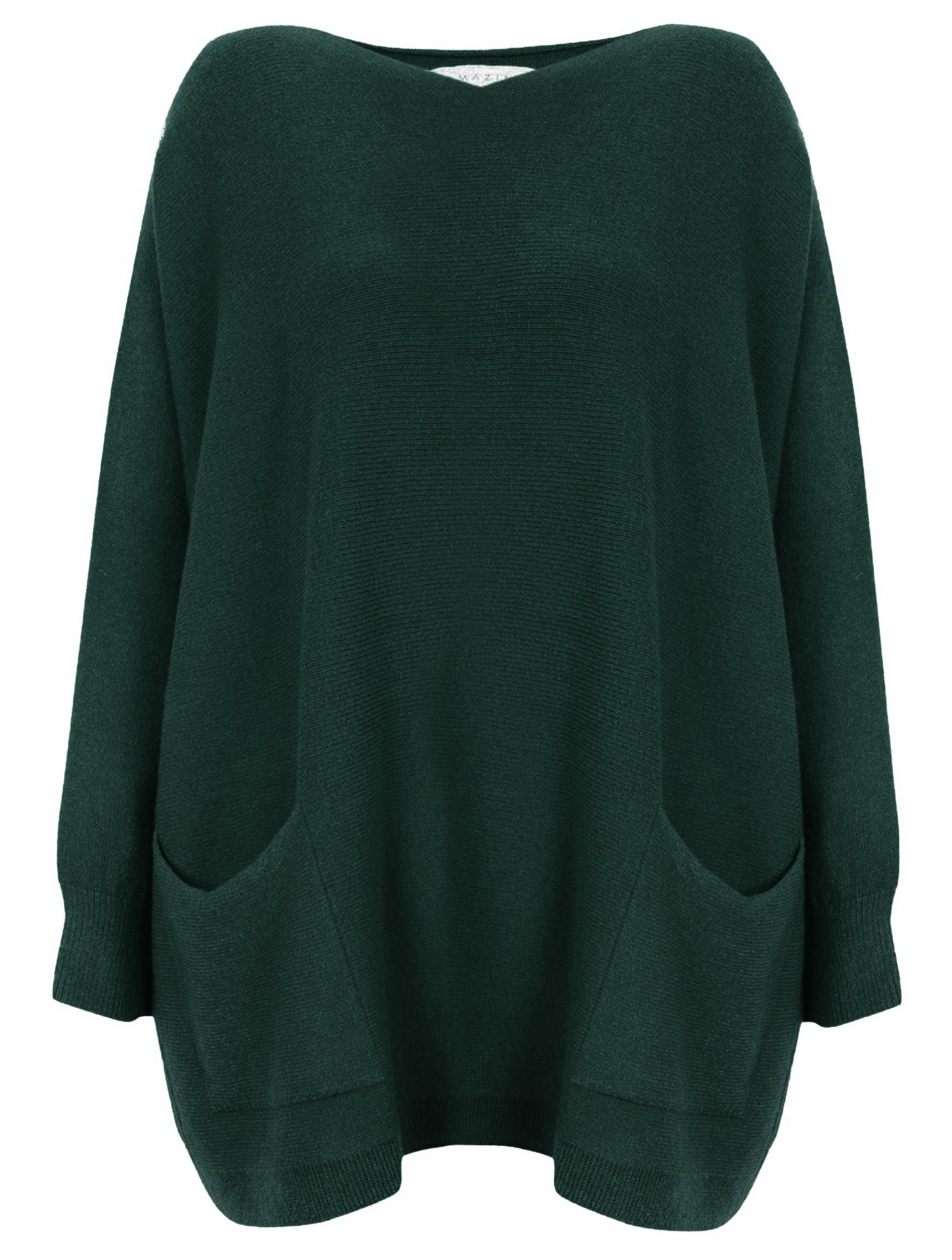 Amazing Woman Caryf X 2 Pocket Oversize Round Neck Jumper by Amazing Woman in dark green, shop Amazing Woman at Dotique.