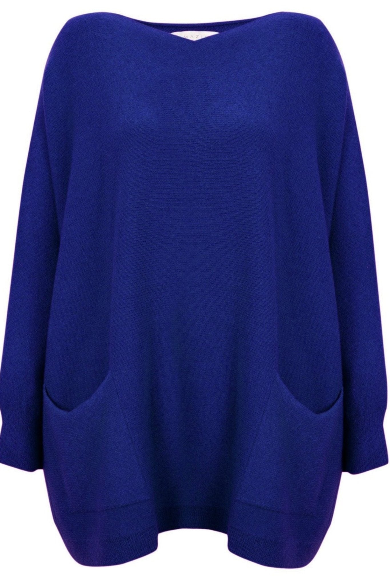 Amazing Woman Caryf X 2 Pocket Oversize Round Neck Jumper by Amazing Woman in blue, shop Amazing Woman at Dotique.