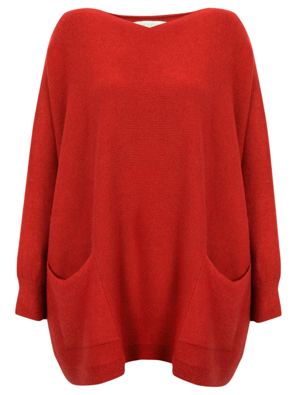 Amazing Woman Caryf X 2 Pocket Oversize Round Neck Jumper by Amazing Woman in red, shop Amazing Woman at Dotique.