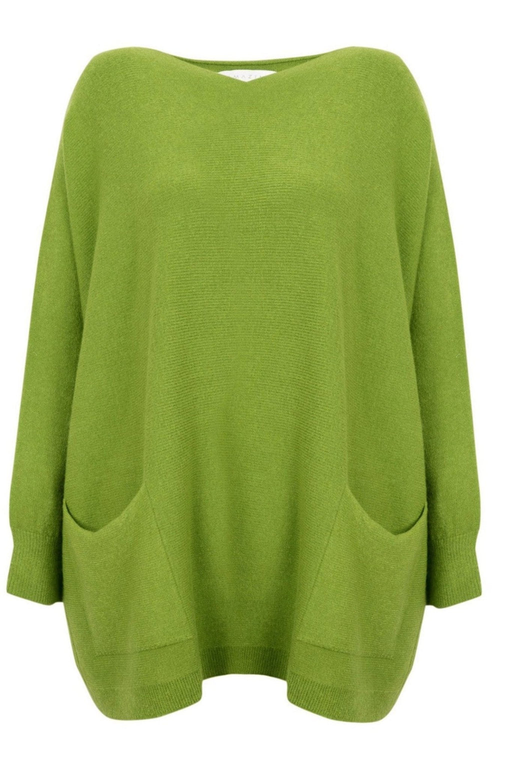 Amazing Woman Caryf X 2 Pocket Oversize Round Neck Jumper by Amazing Woman in green, Shop Amazing Woman at Dotique.