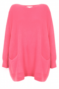 Amazing Woman Caryf X 2 Pocket Oversize Round Neck Jumper by Amazing Woman in pink, shop Amazing Woman at Dotique.