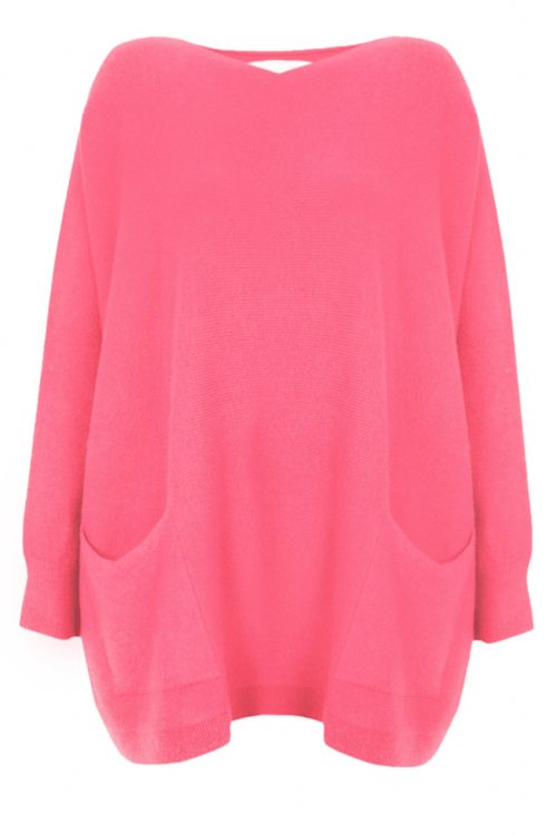 Amazing Woman Caryf X 2 Pocket Oversize Round Neck Jumper by Amazing Woman in pink, shop Amazing Woman at Dotique.