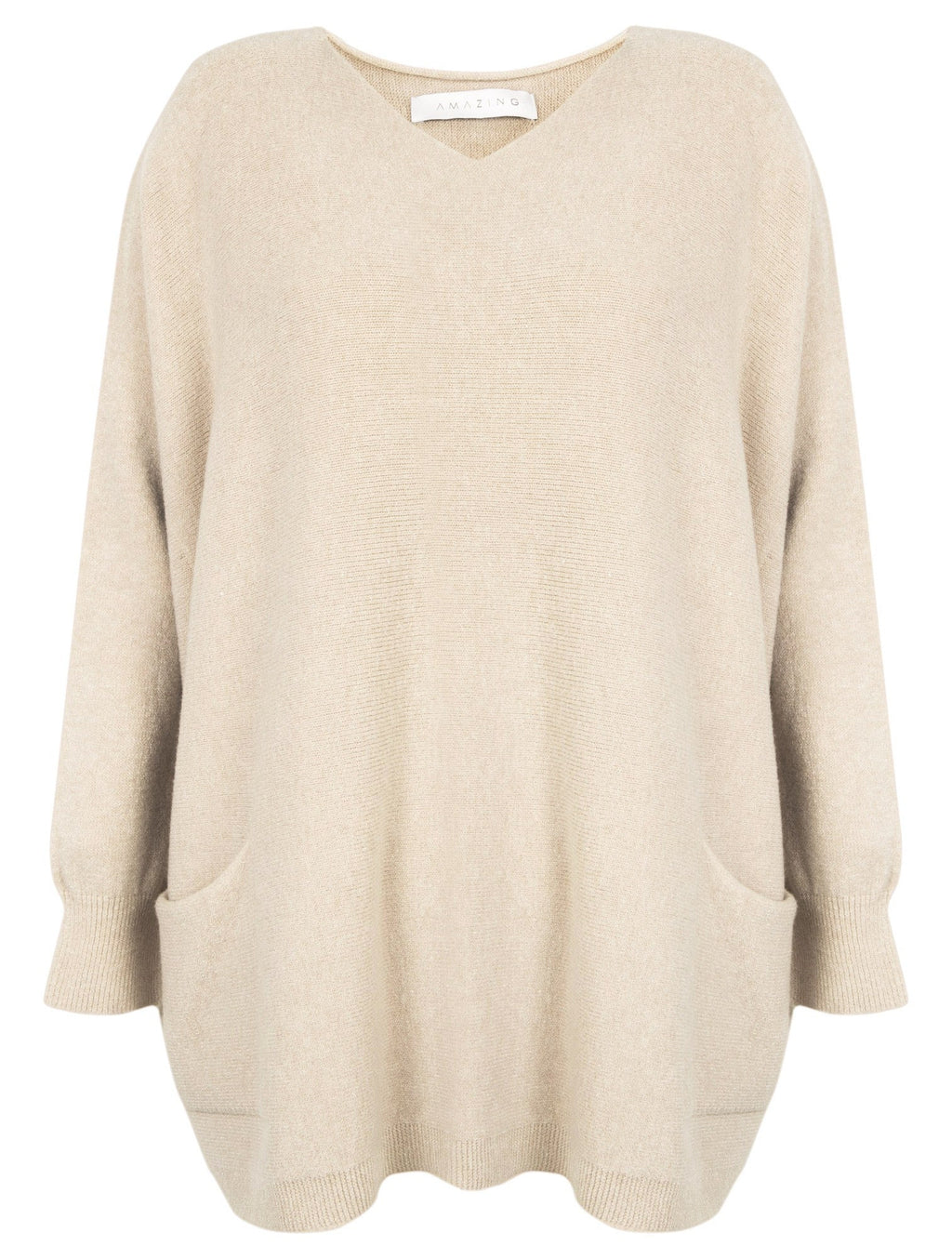 Amazing Woman Caryf X 2 Pocket Oversize Round Neck Jumper by Amazing Woman, shop the brand at Dotique beige sweater
