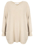Amazing Woman Caryf X 2 Pocket Oversize Round Neck Jumper by Amazing Woman, shop the brand at Dotique beige sweater