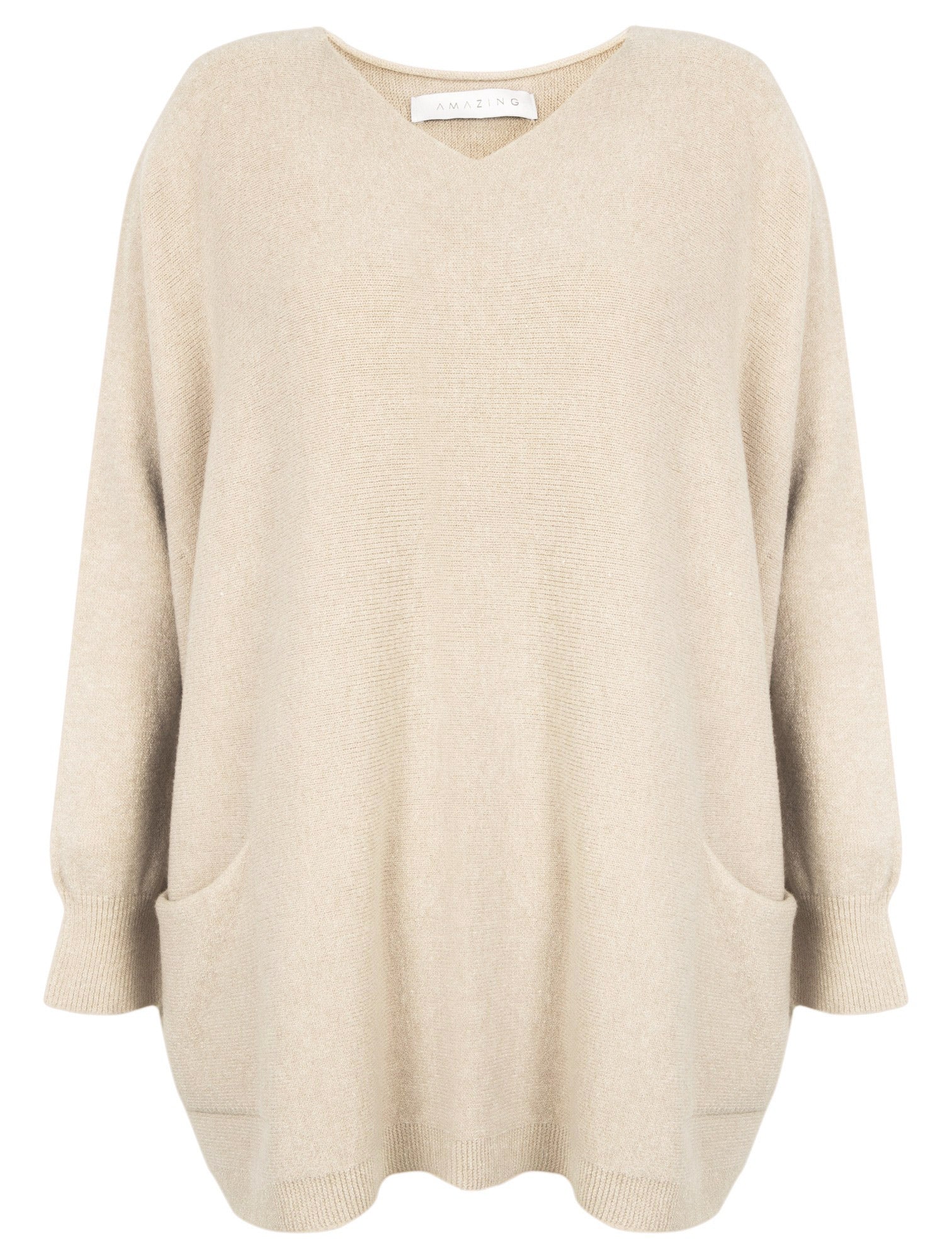 Amazing Woman Caryf X 2 Pocket Oversize Round Neck Jumper by Amazing Woman, shop the brand at Dotique beige sweater