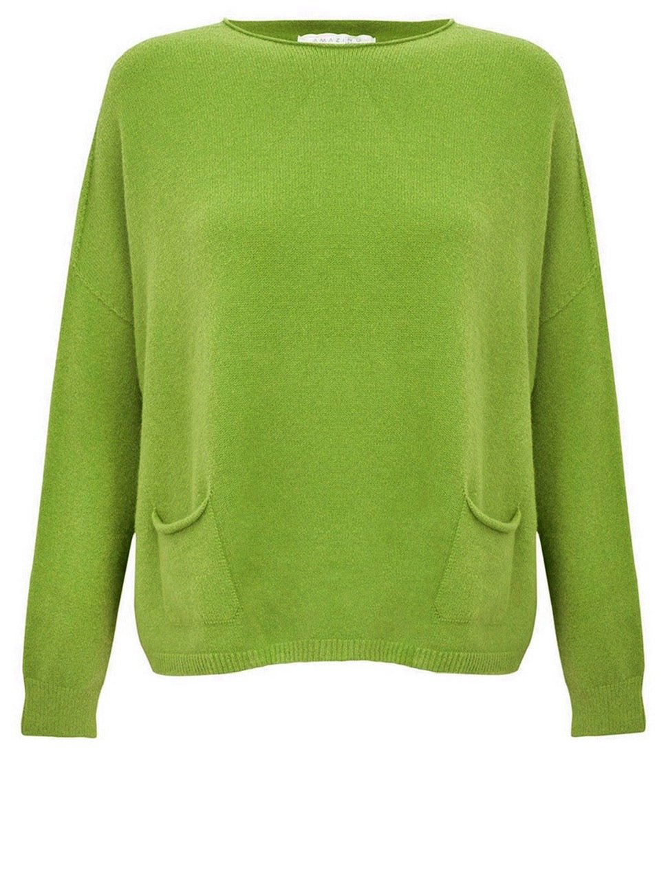Amazing Woman Jodie Fine Knit 2 Front Pocket Jumper in green by Amazing Woman, shop Amazing Woman at Dotique