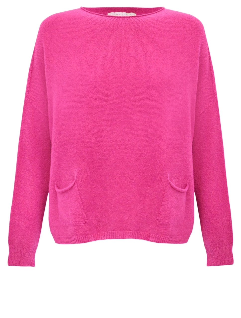 Amazing Woman Jodie Fine Knit 2 Front Pocket Jumper by Amazing Woman in bright pink, shop Amazing Woman at Dotique