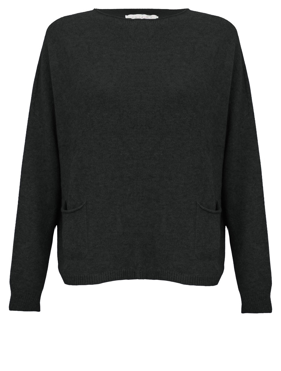 Amazing Woman Jodie Fine Knit 2 Front Pocket Jumper in black by Amazing Woman, shop Amazing Woman at Dotique