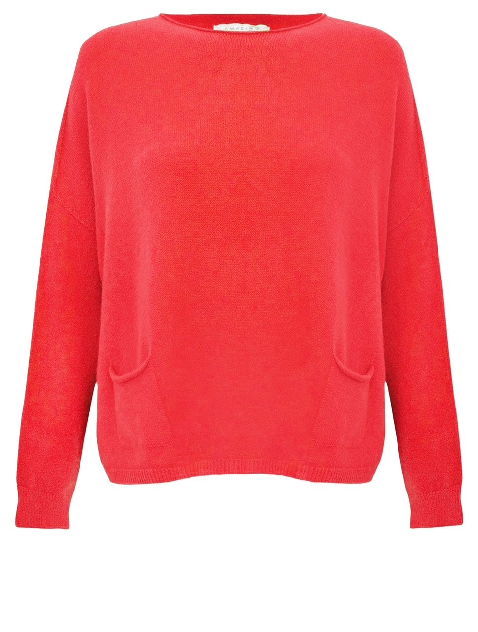 Amazing Woman Jodie Fine Knit 2 Front Pocket Jumper by Amazing Woman in vibrant red, shop Amazing Woman at Dotique