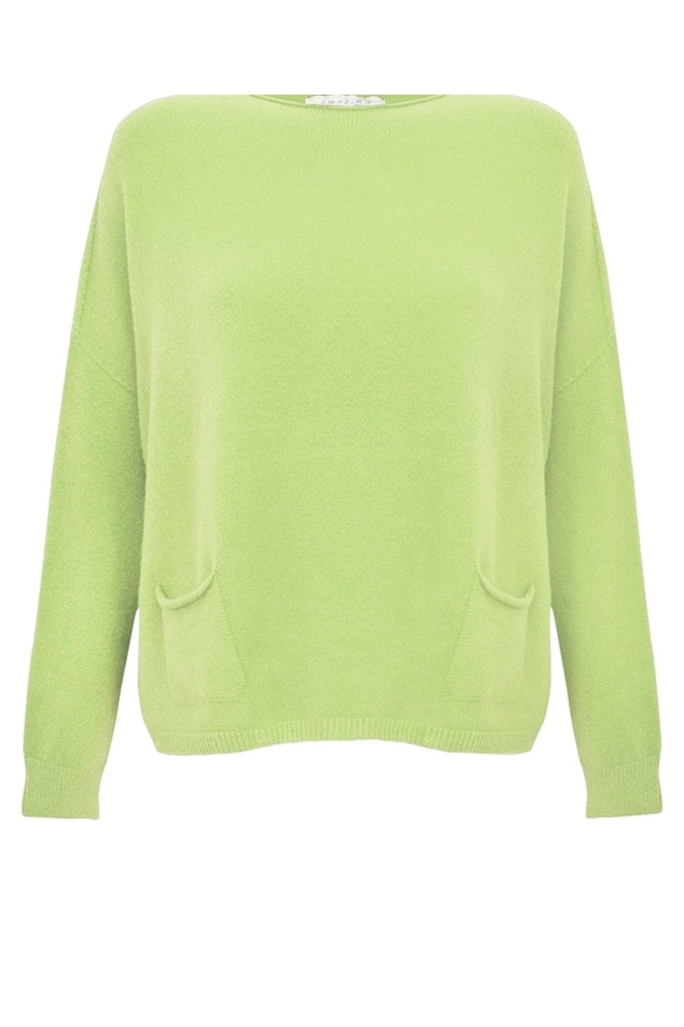 Amazing Woman Jodie Fine Knit 2 Front Pocket Jumper by Amazing Woman in light green, shop Amazing Woman at Dotique