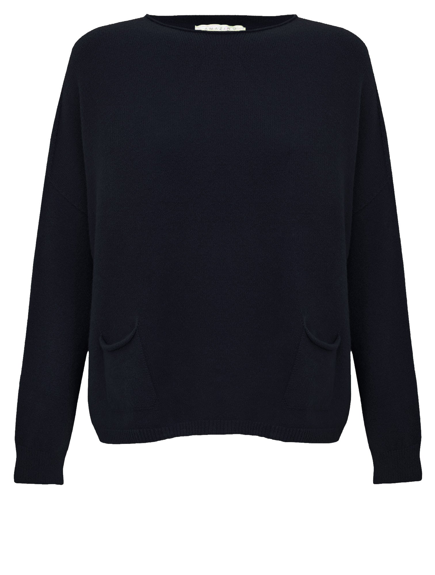 Amazing Woman Jodie Fine Knit 2 Front Pocket Jumper by Amazing Woman in black, shop Amazing Woman at Dotique.