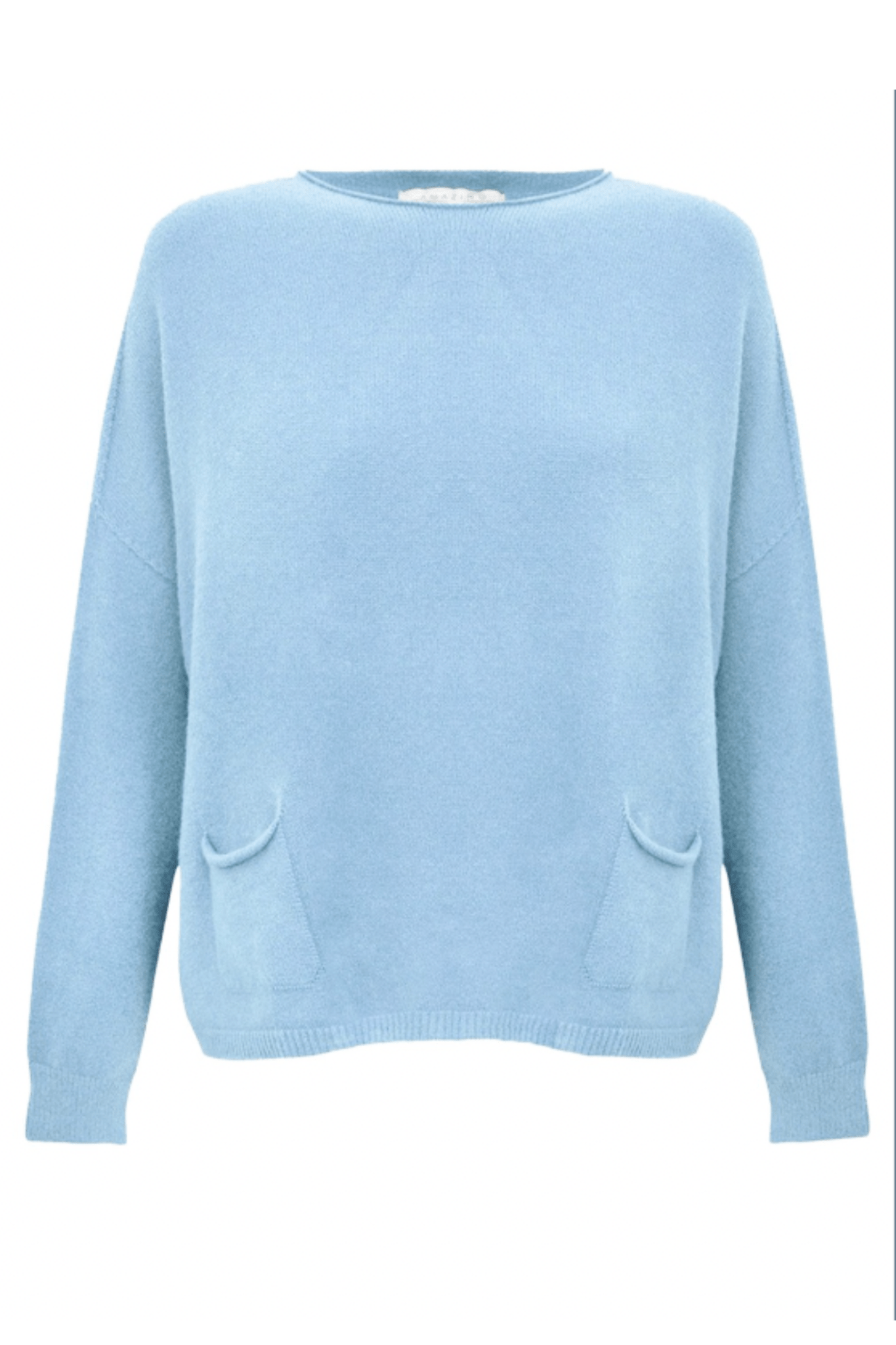 Amazing Woman Jodie Fine Knit 2 Front Pocket Jumper by Amazing Woman in soft blue, shop Amazing Woman at Dotique