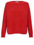 Amazing Woman Jodie Fine Knit 2 Front Pocket Jumper in red by Amazing Woman, shop Amazing Woman at Dotique