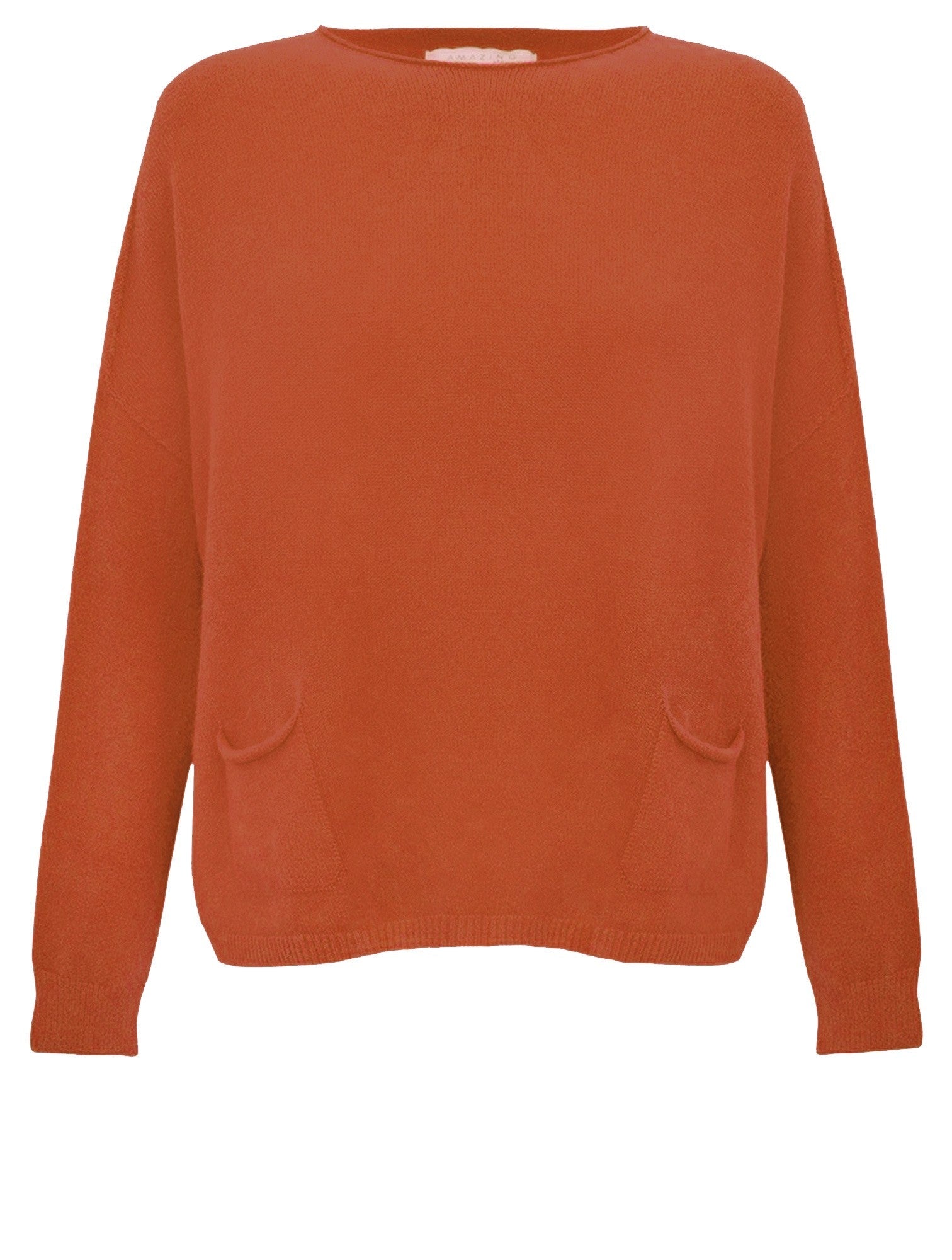 Amazing Woman Jodie Fine Knit 2 Front Pocket Jumper by Amazing Woman in rust, shop Amazing Woman at Dotique.