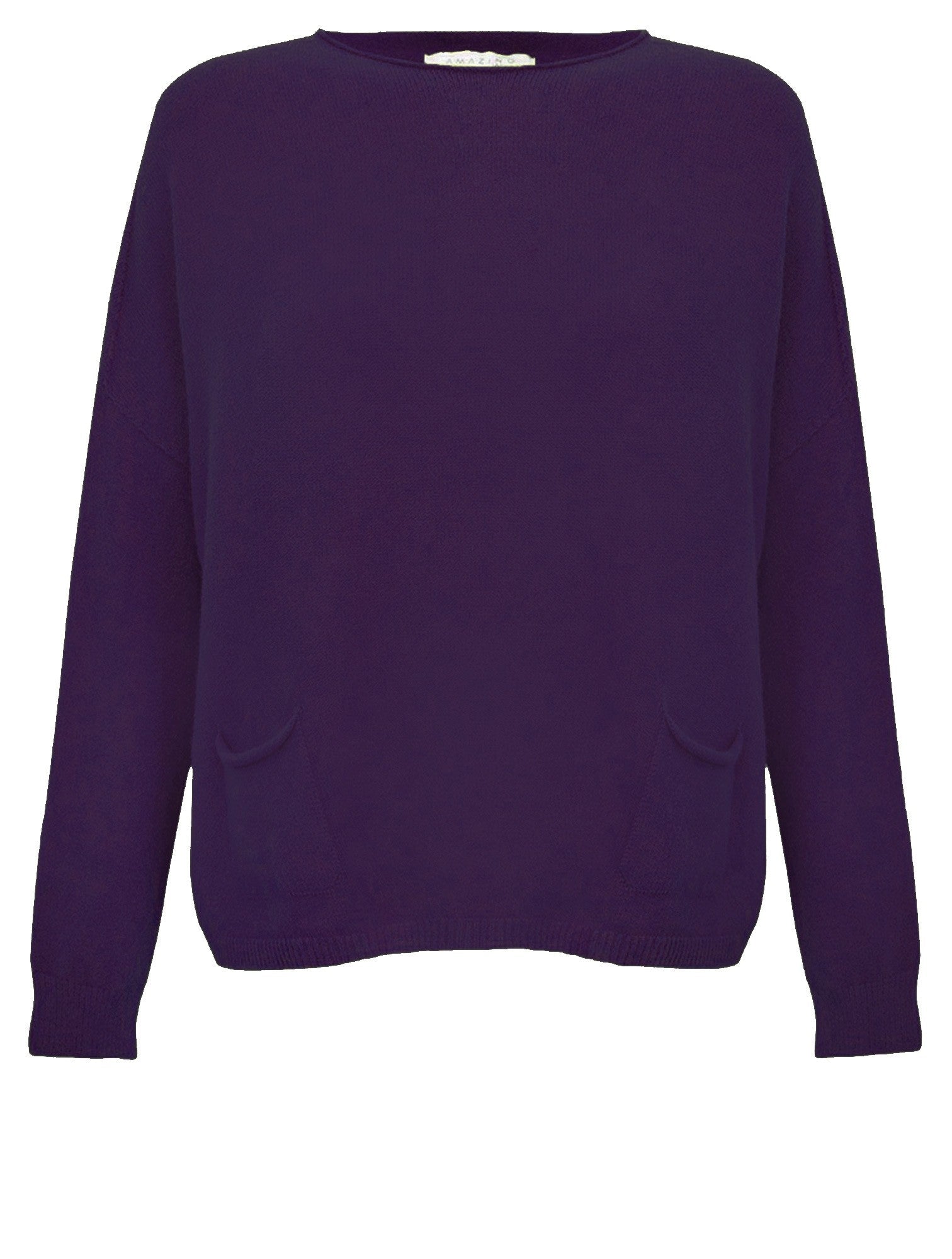 Amazing Woman Jodie Fine Knit 2 Front Pocket Jumper by Amazing Woman in deep purple, shop Amazing Woman at Dotique