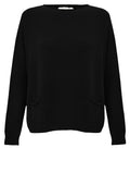 Amazing Woman Jodie Fine Knit 2 Front Pocket Jumper in black by Amazing Woman, shop Amazing Woman at Dotique.