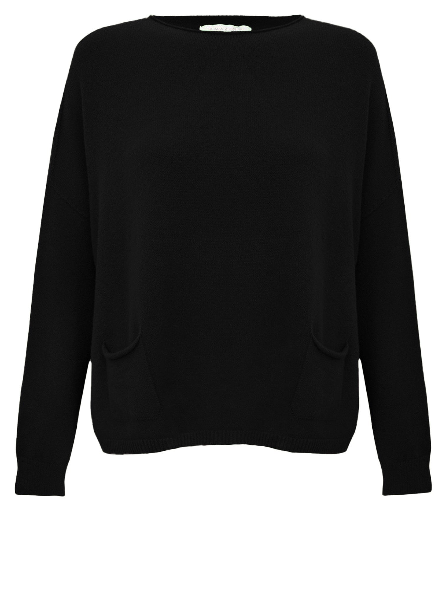 Amazing Woman Jodie Fine Knit 2 Front Pocket Jumper in black by Amazing Woman, shop Amazing Woman at Dotique.