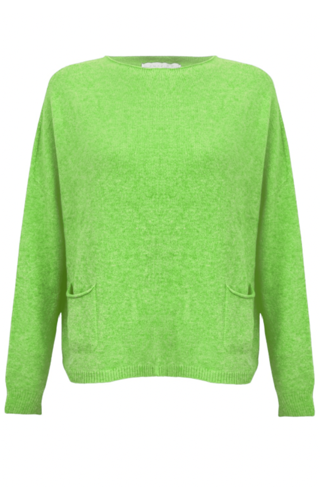 Amazing Woman Jodie Fine Knit 2 Front Pocket Jumper by Amazing Woman in green, shop Amazing Woman at Dotique