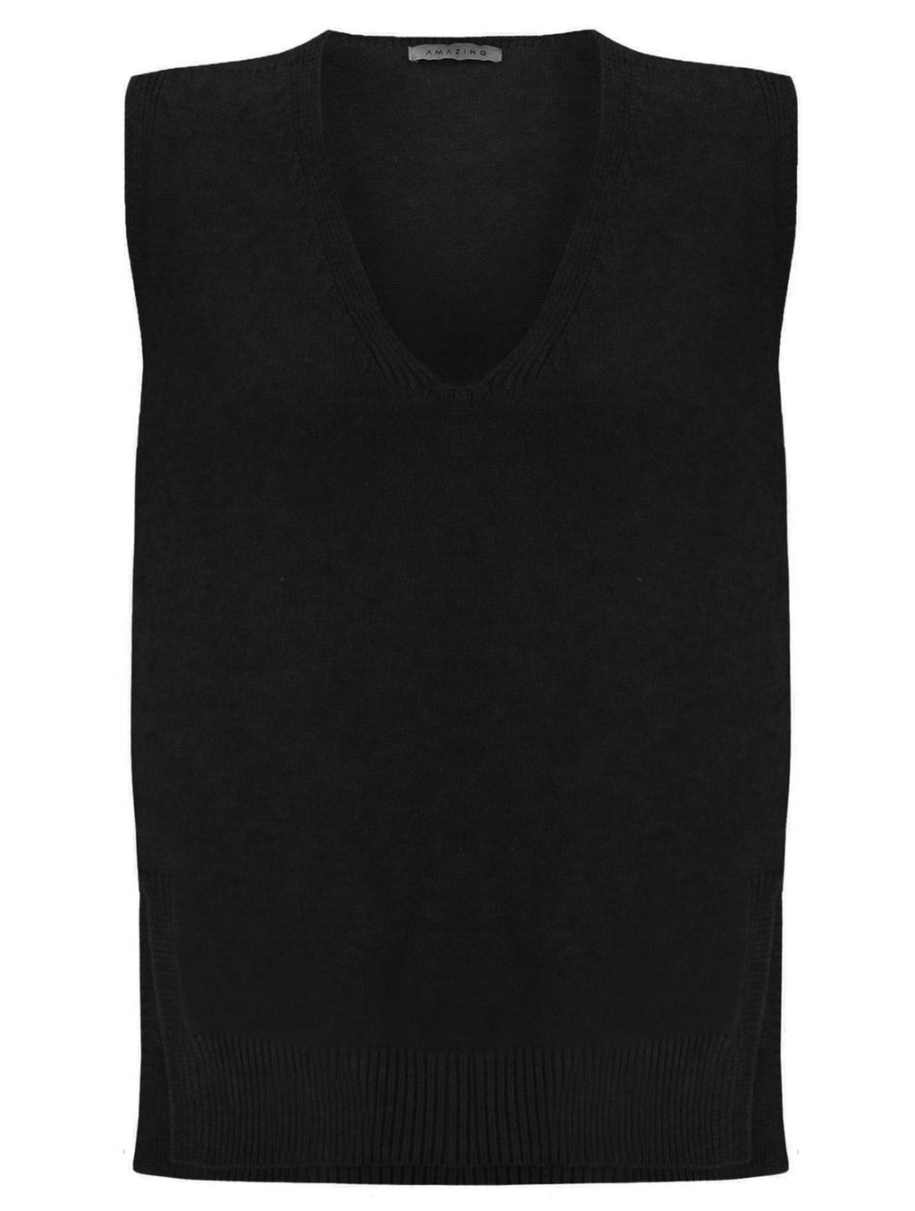 Amazing Woman Pixie V Neck Knitted Tank Jumper (Various Colours) by Amazing Woman Shop at Dotique black sleeveless knitwear.