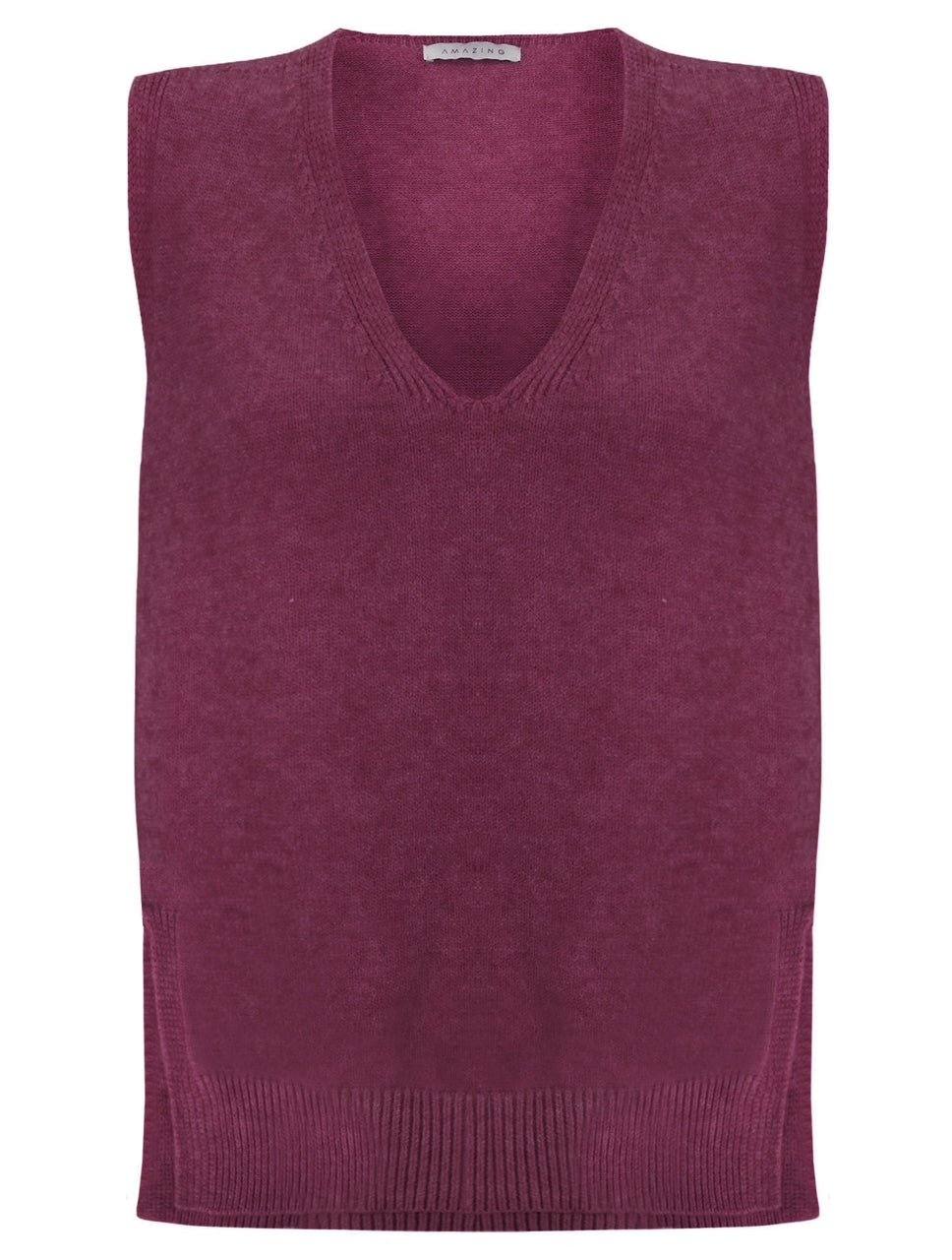 Amazing Woman Pixie V Neck Knitted Tank Jumper (Various Colours) in deep plum by Amazing Woman, shop at Dotique