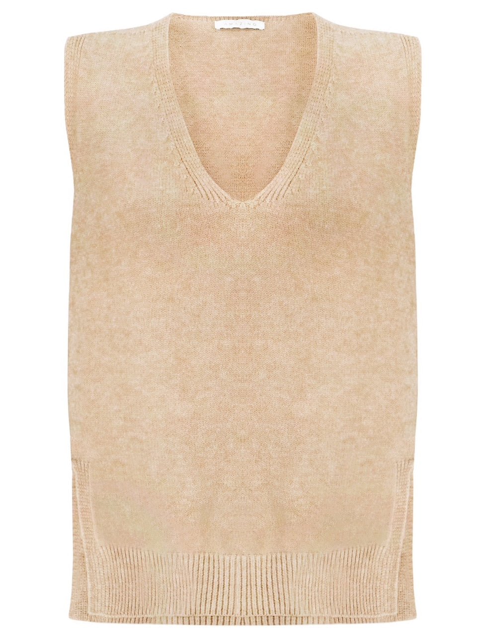 Beige knitted sleeveless top with V neck, Amazing Woman Pixie V Neck Knitted Tank Jumper (Various Colours), shop Amazing Woman at Dotique.