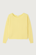 Shop the American Vintage Damsville Jumper in Beurre Chine at Dotique. A luxuriously soft wool blend knit with a relaxed fit in a fresh buttery yellow melange.