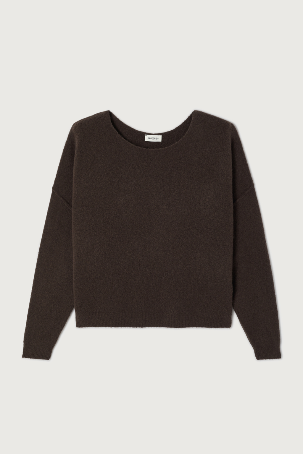 Shop the American Vintage Damsville Jumper in Brune Chine at Dotique. A luxuriously soft wool blend knit with a relaxed fit, boat neckline and rich chocolate brown melange finish.