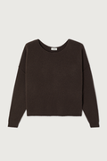Shop the American Vintage Damsville Jumper in Brune Chine at Dotique. A luxuriously soft wool blend knit with a relaxed fit, boat neckline and rich chocolate brown melange finish.