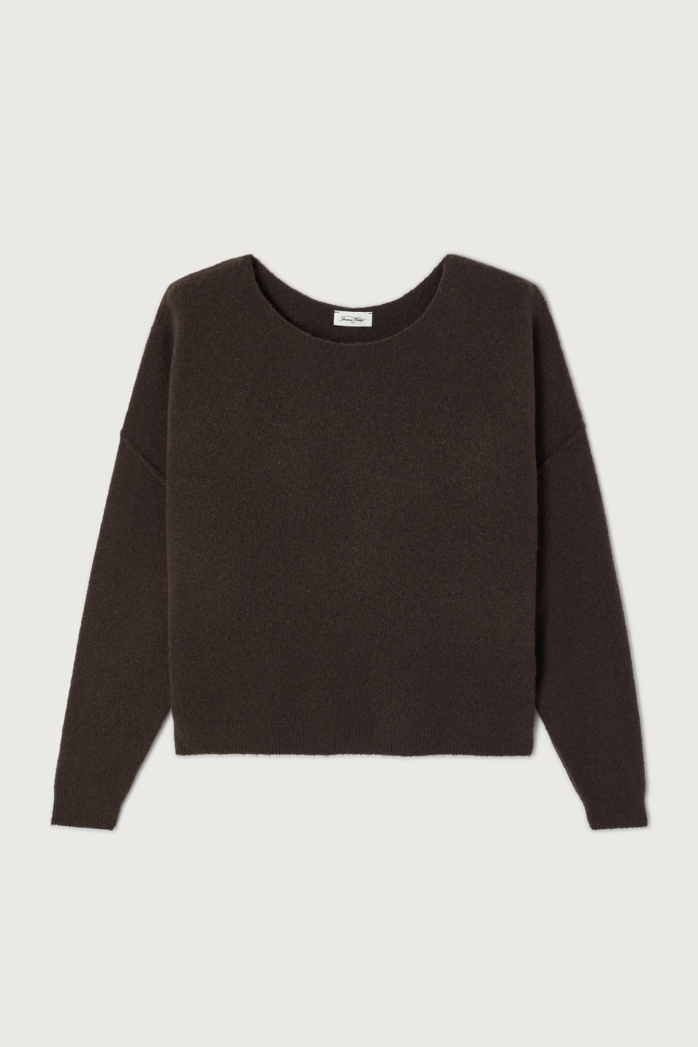 Shop the American Vintage Damsville Jumper in Brune Chine at Dotique. A luxuriously soft wool blend knit with a relaxed fit, boat neckline and rich chocolate brown melange finish.