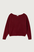 Shop the American Vintage Damsville Jumper in Cerisier Chine at Dotique. A luxuriously soft wool blend knit with a relaxed fit, boat neckline and rich cherry red melange colour.