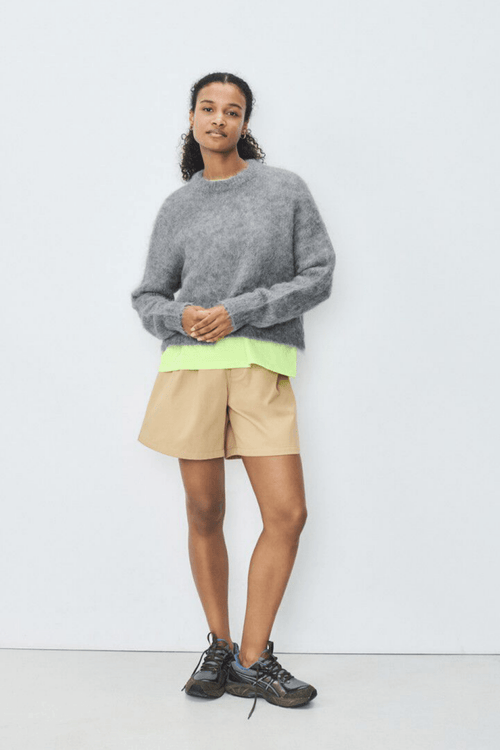 American Vintage BYMI heather grey grisch round neck jumper with fluffy knit – Dotique

