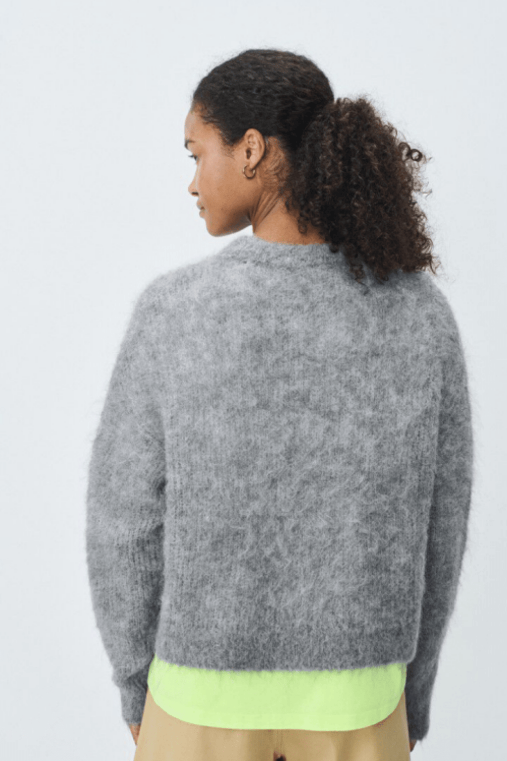 American Vintage BYMI heather grey grisch round neck jumper with fluffy knit – Dotique

