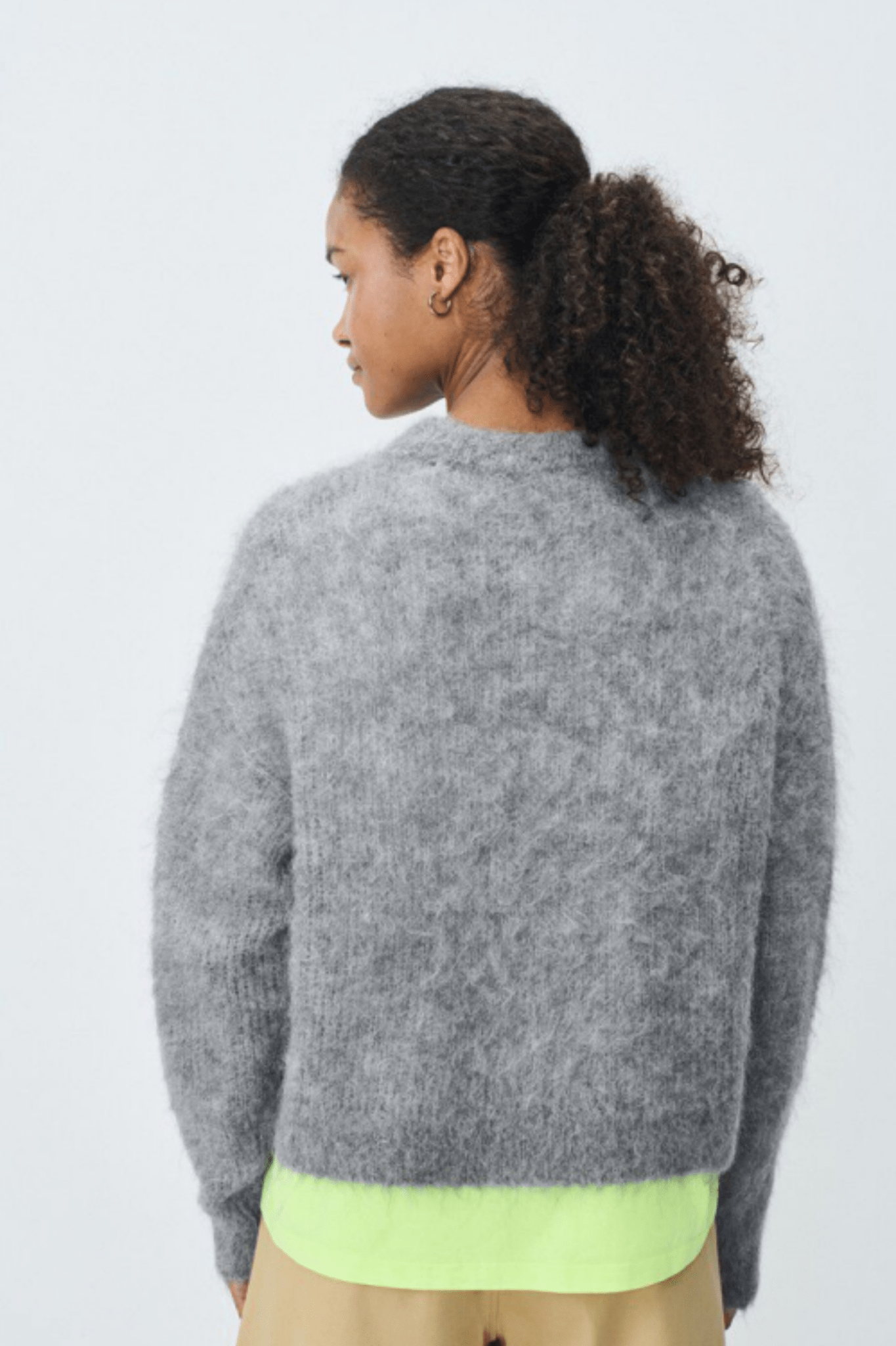 American Vintage BYMI heather grey grisch round neck jumper with fluffy knit – Dotique

