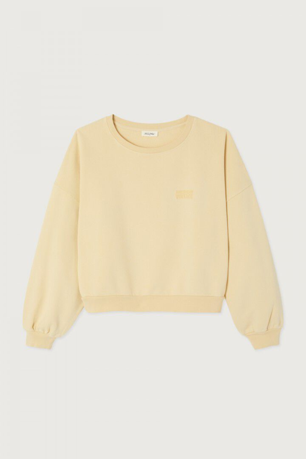 American Vintage Jitbay Sweatshirt in Limonade Vintage, a soft butter yellow oversized 100% cotton sweatshirt.