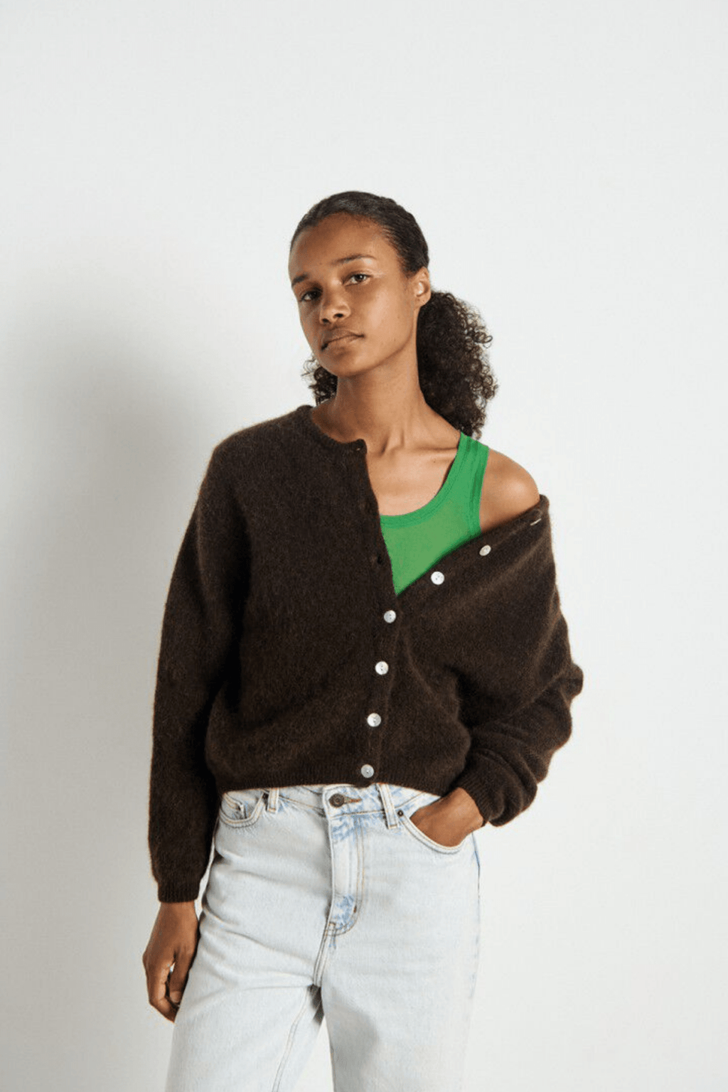 American Vintage Melange Coffee Brown VITOW Cardigan - Dotique - American Vintage