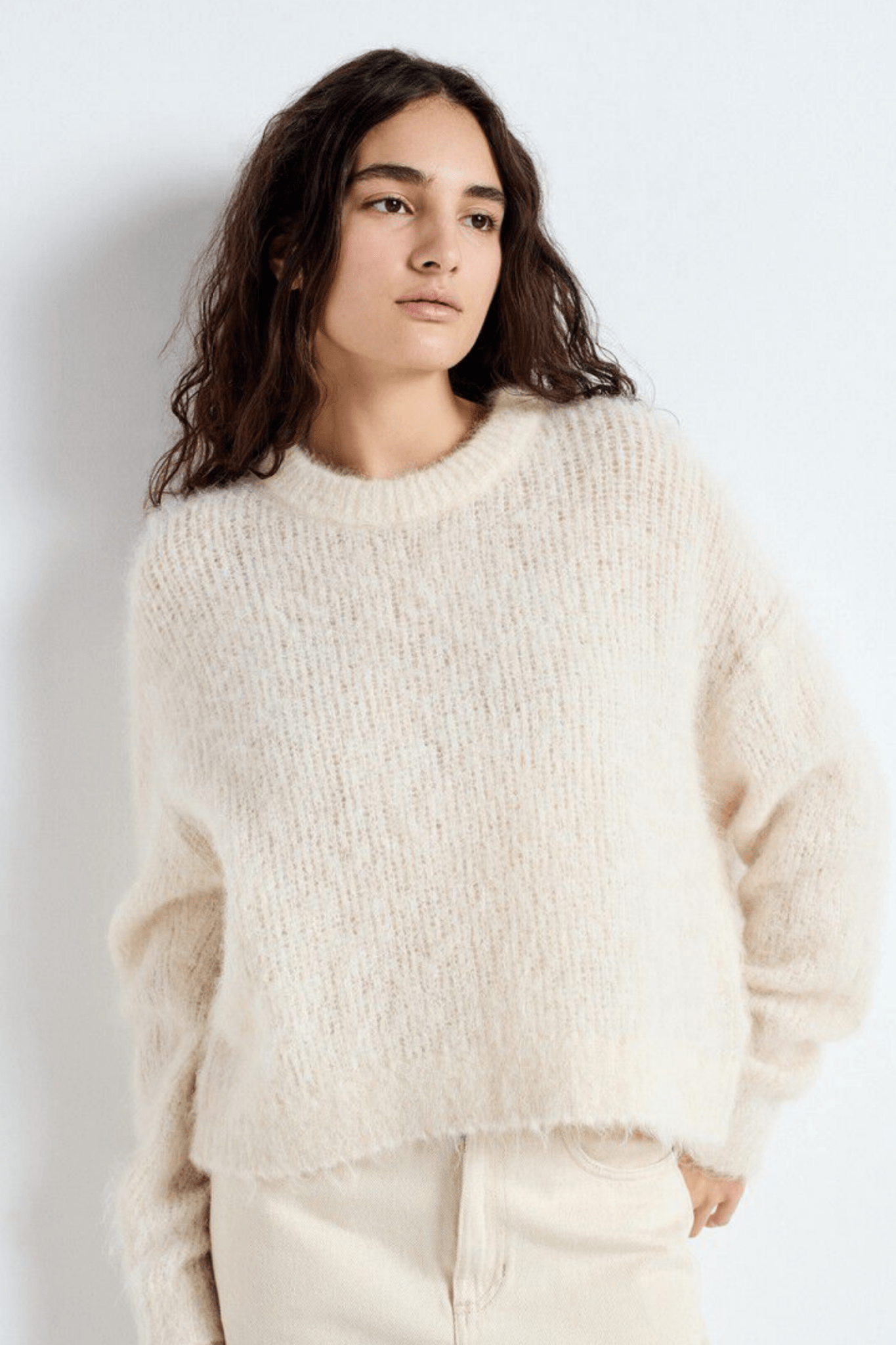 American Vintage BYMI pearl melange round neck jumper with fluffy knit – Dotique