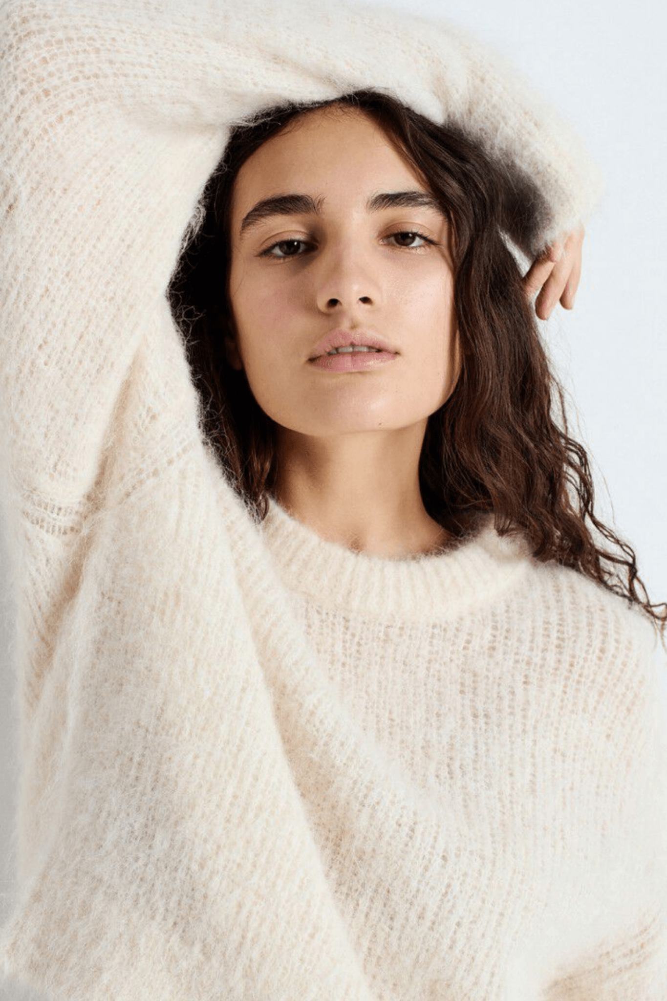 American Vintage BYMI pearl melange round neck jumper with fluffy knit – Dotique