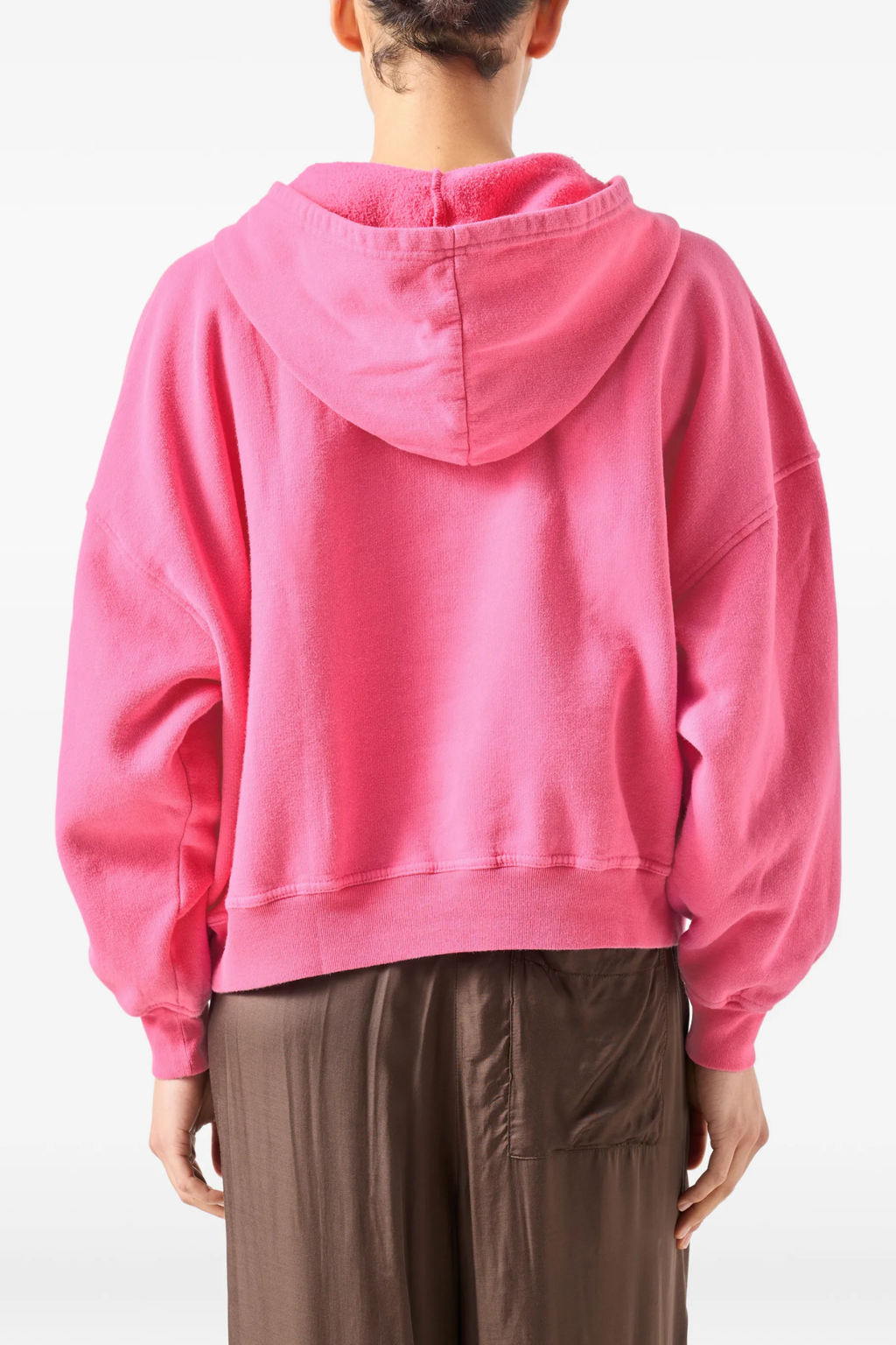 Back view of American Vintage Plizzy Cotton Hoodie – Petunia Vintage in pink, shop American Vintage at Dotique