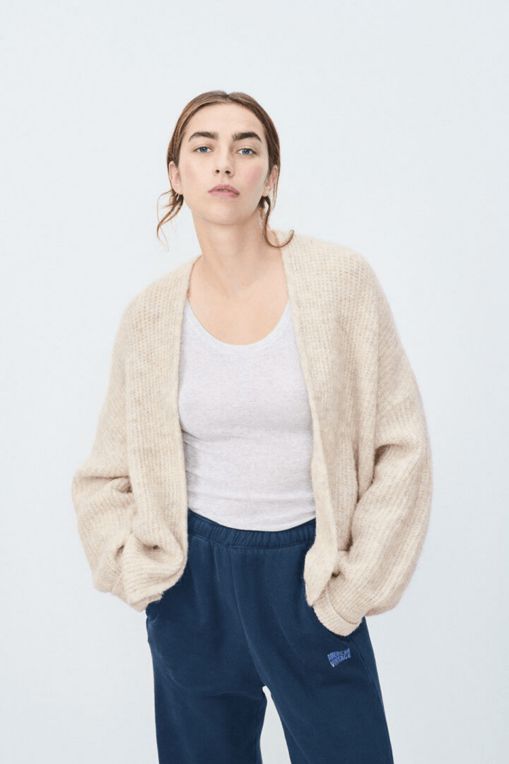 American Vintage EAST poudreuse chine cropped cardigan with fluffy knit – Dotique

