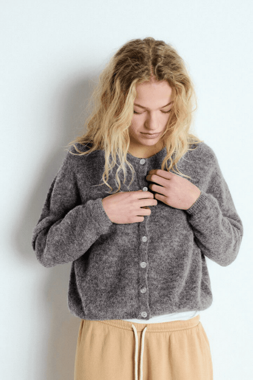 American Vintage VITOW steel melange cropped cardigan with round neck – Dotique