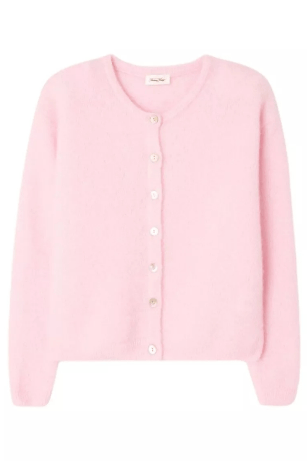 American Vintage Vitow cropped cardigan in Sugar Almond Melange pink with mother-of-pearl buttons

