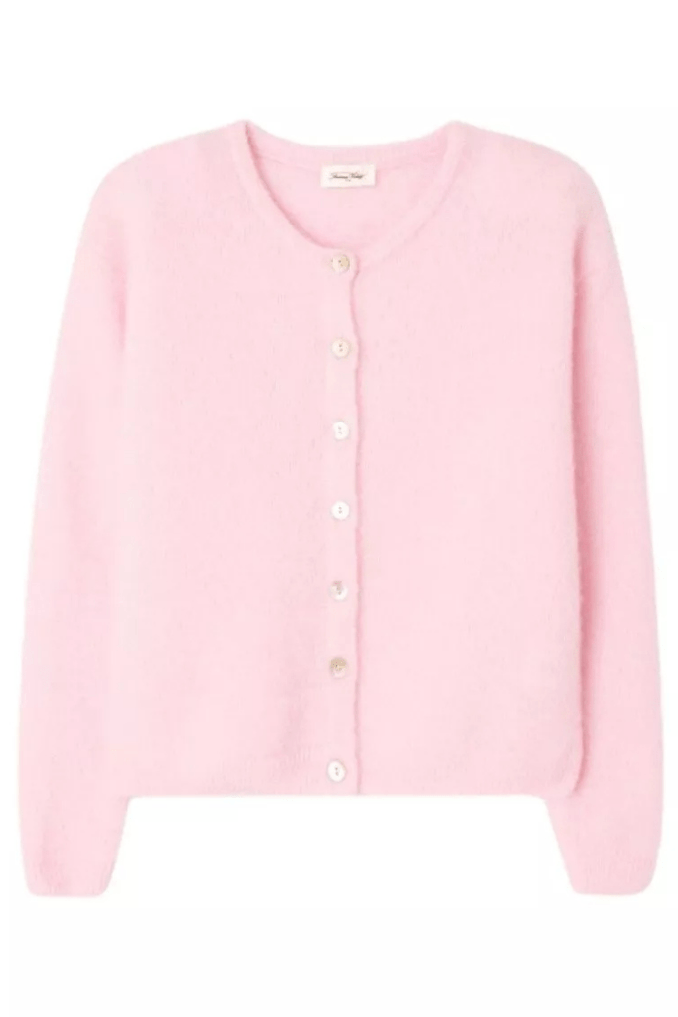 American Vintage Vitow cropped cardigan in Sugar Almond Melange pink with mother-of-pearl buttons


