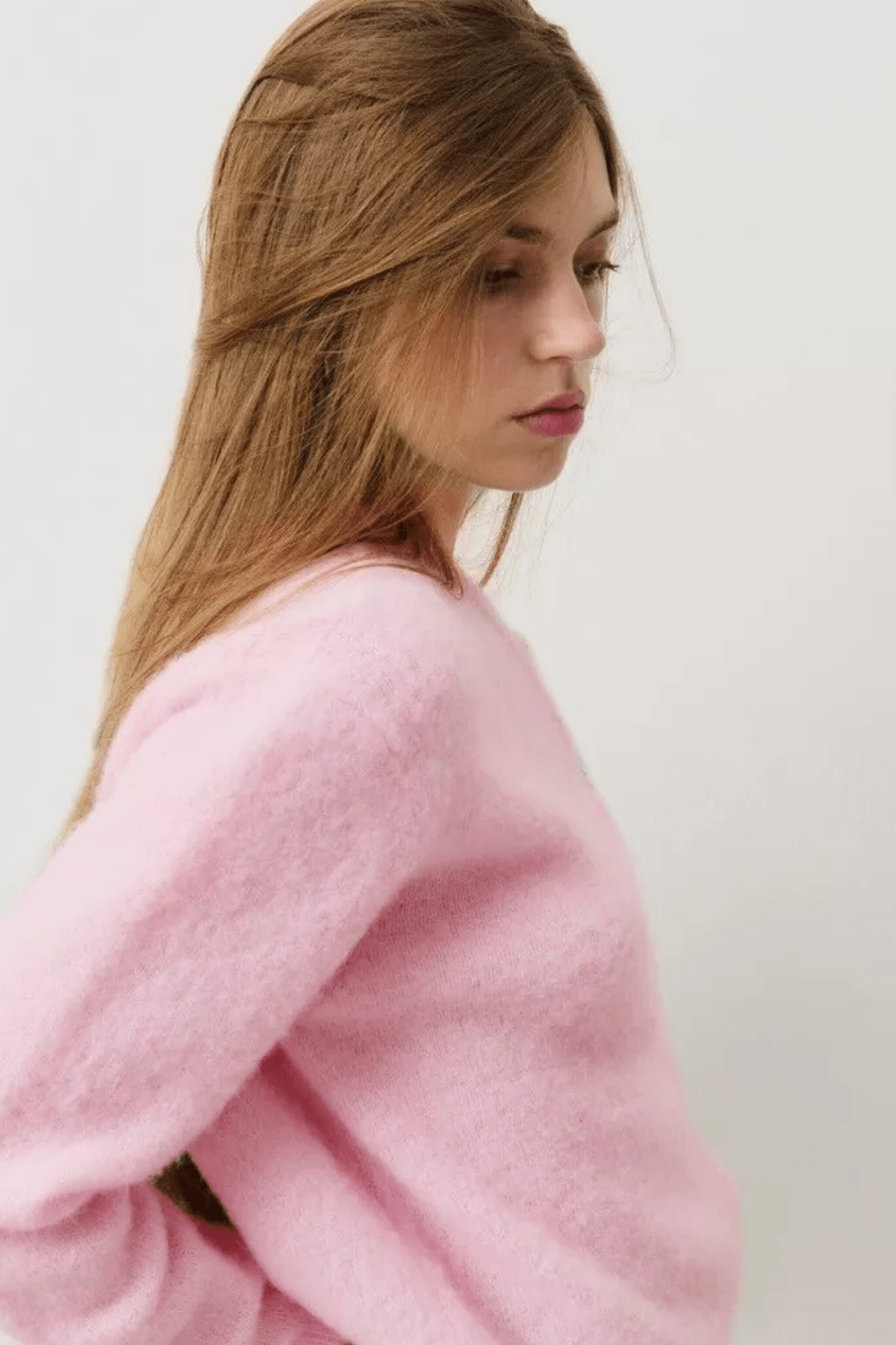 American Vintage Vitow cropped cardigan in Sugar Almond Melange pink with mother-of-pearl buttons

