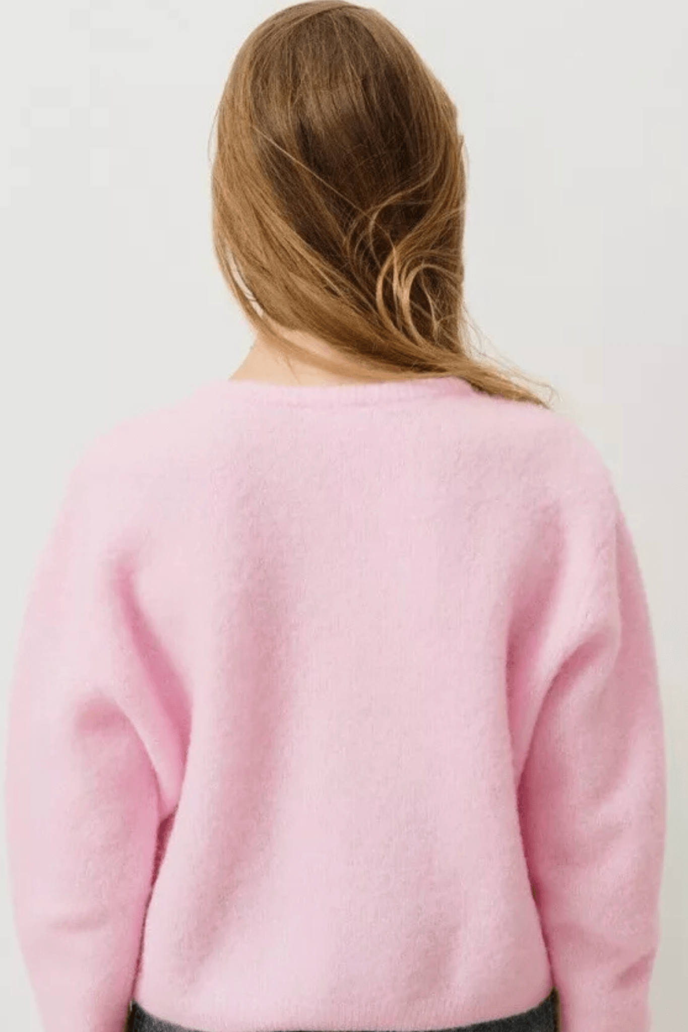 American Vintage Vitow cropped cardigan in Sugar Almond Melange pink with mother-of-pearl buttons

