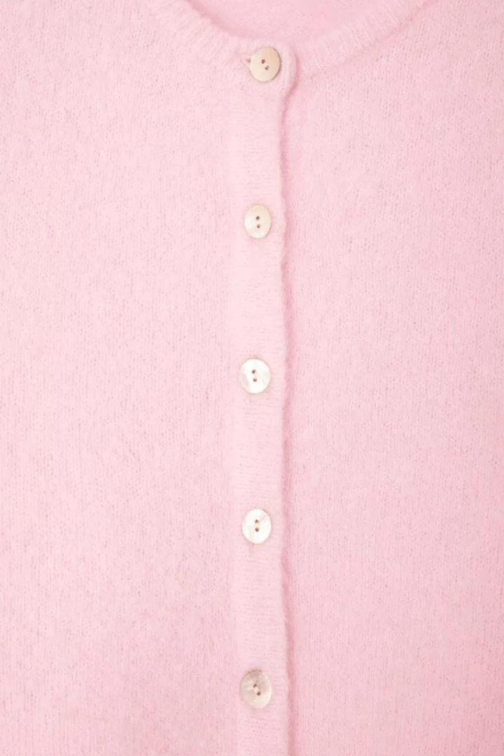 American Vintage Vitow cropped cardigan in Sugar Almond Melange pink with mother-of-pearl buttons

