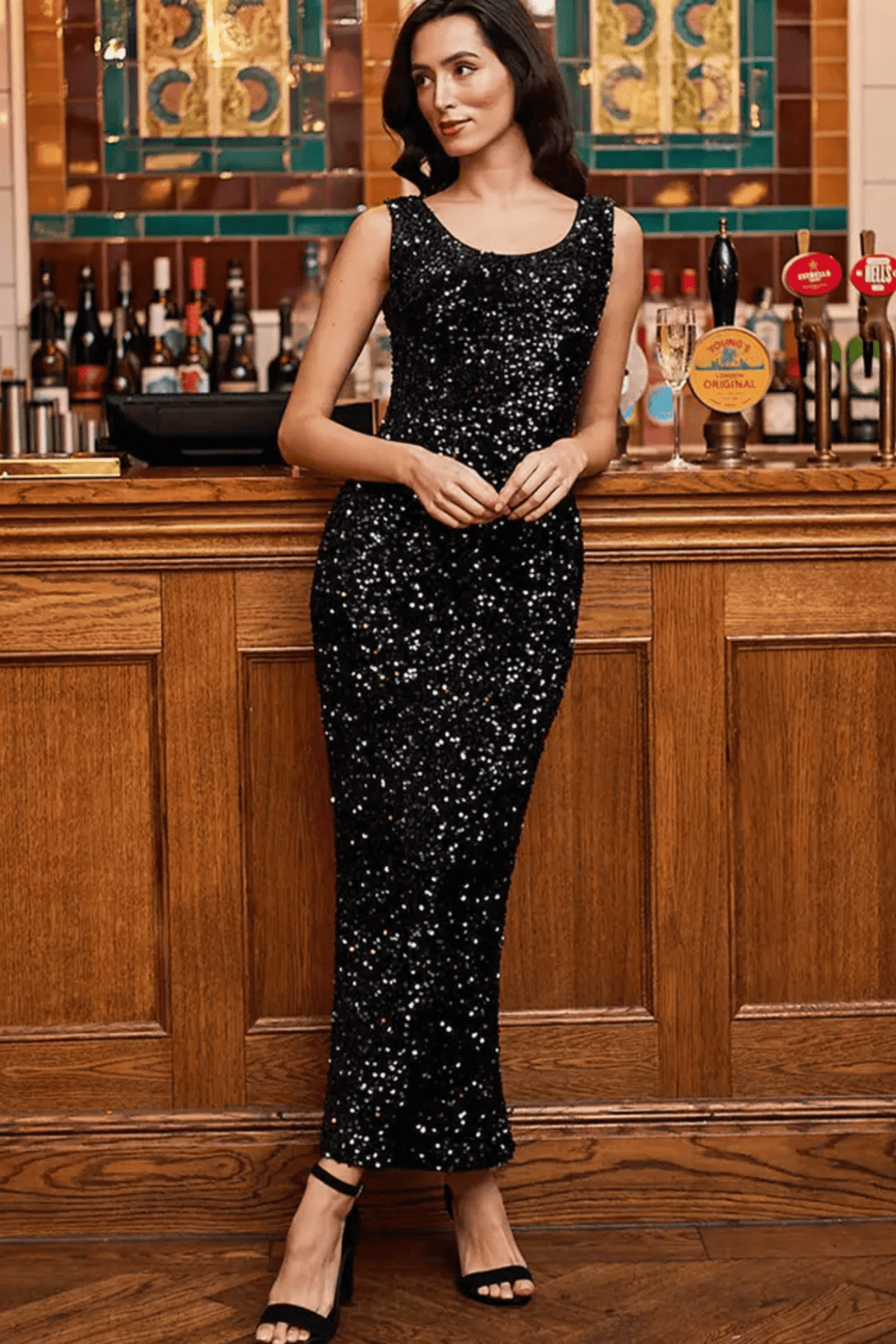 angel-eye-black-velvet-sequin-midi-sleeveless-dress